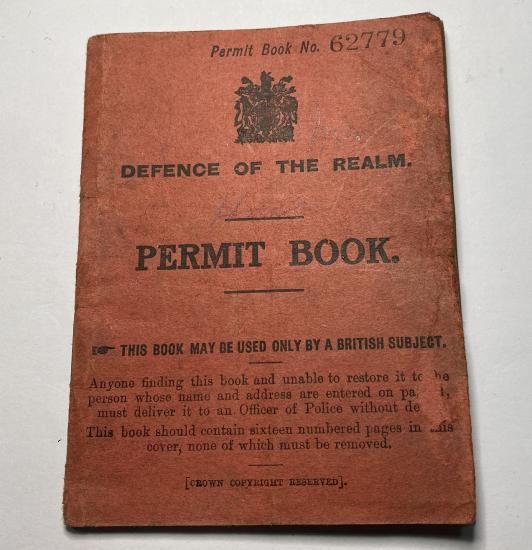 WW1 British Defence Of The Realm Permit Book