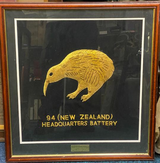 Framed British 94th New Zealand H.Q. Battery Royal Artillery Pennant