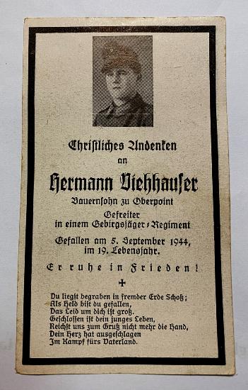 WW2 German Gebirgsjager Memorial Card